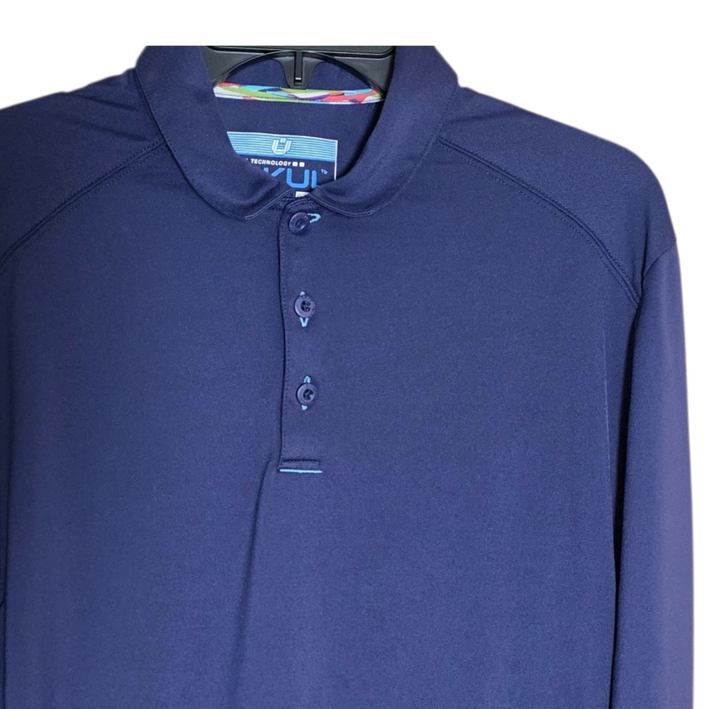 IBKUL Polo Mens Medium Navy Blue Icefil Cooling Long Sleeve UPF 50 RN 152356